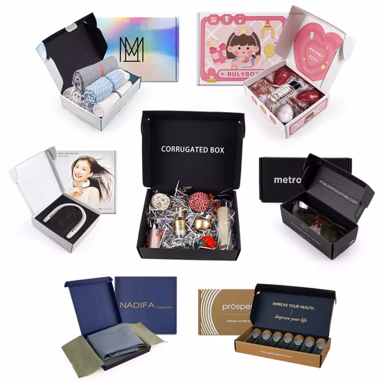 Confezioni artigianali in cartone ondulato stampato con logo personalizzato. Scatole regalo in carta postale per spedizioni